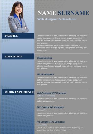 A4 resume template for web designer and developer customizable cv