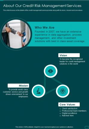 About Our Credit Risk Management Services One Pager Sample Example Document