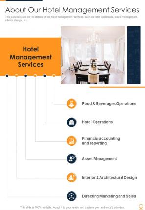 About Our Hotel Management Services One Pager Sample Example Document