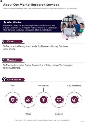 About Our Market Research Services Market Research Services Proposal One Pager Sample Example Document