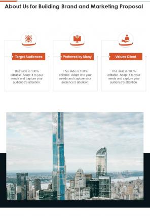 About Us For Building Brand And Marketing Proposal One Pager Sample Example Document