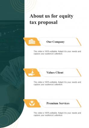 About Us For Equity Tax Proposal One Pager Sample Example Document