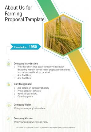 About Us For Farming Proposal Template One Pager Sample Example Document