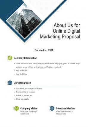 About Us For Online Digital Marketing Proposal One Pager Sample Example ...