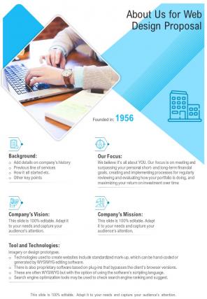 About Us For Web Design Proposal One Pager Sample Example Document