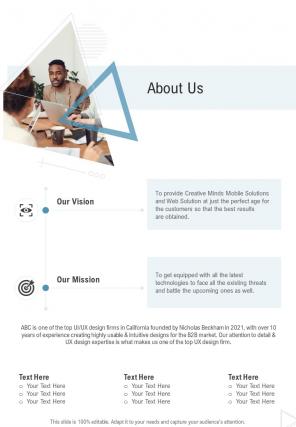 About Us Ux Ui Proposal One Pager Sample Example Document