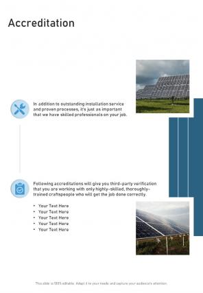 Accreditation Solar Power Project Proposal One Pager Sample Example Document