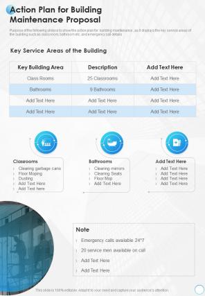 Action Plan For Building Maintenance Proposal One Pager Sample Example Document