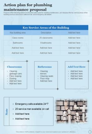 Action Plan For Plumbing Maintenance Proposal One Pager Sample Example Document