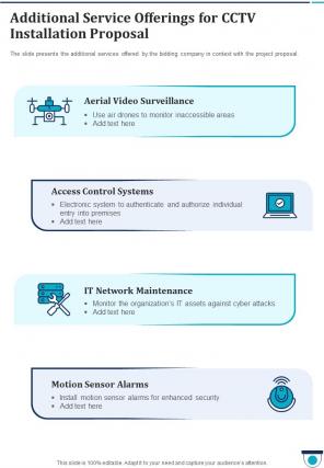 Additional Service Offerings For Cctv Installation Proposal One Pager Sample Example Document