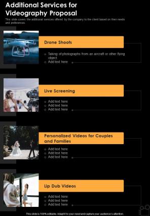 Additional Services For Videography Proposal One Pager Sample Example Document