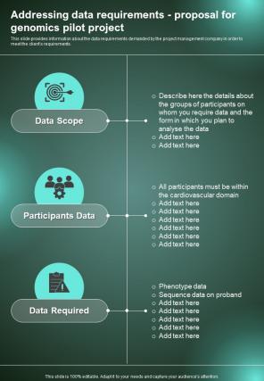 Addressing Data Requirements Proposal For Genomics Pilot One Pager Sample Example Document