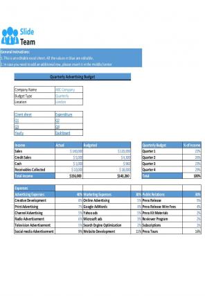 Advertising Budget Excel Spreadsheet Worksheet Xlcsv XL Bundle Compatible Customizable