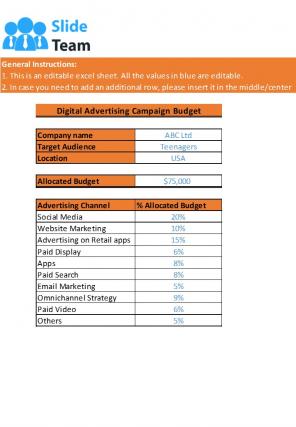 Advertising Campaign Budget Excel Spreadsheet Worksheet Xlcsv XL Bundle V Idea Visual