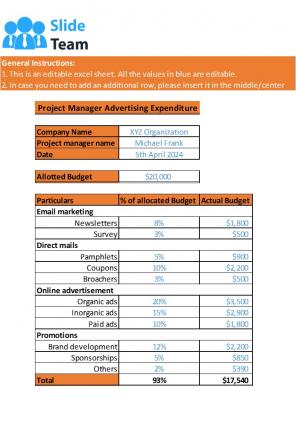 Advertising Expenditure Excel Spreadsheet Worksheet Xlcsv XL Bundle V Colorful Appealing