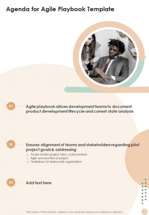 Agenda For Agile Playbook Template One Pager Sample Example Document