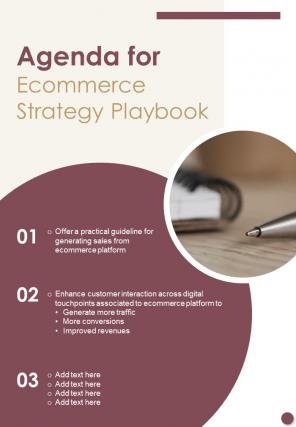 Agenda For Ecommerce Strategy Playbook One Pager Sample Example Document