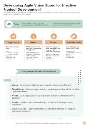 Agile Developing Agile Vision Board For Effective Product Development One Pager Sample Example Document