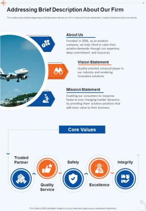 Air Charter Sales Addressing Brief Description About Our Firm One Pager Sample Example Document
