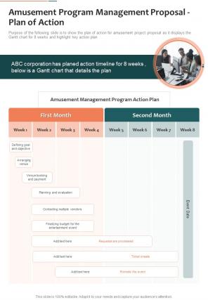 Amusement Program Management Proposal Plan Of Action One Pager Sample Example Document