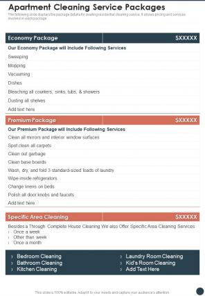 Apartment Cleaning Service Packages One Pager Sample Example Document