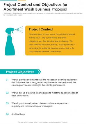 Apartment Wash Business For Project Context And Objectives One Pager Sample Example Document