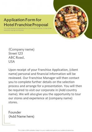 Application Form For Hotel Franchise Proposal One Pager Sample Example Document