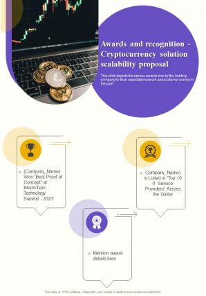 Awards And Recognition Cryptocurrency Solution Scalability One Pager Sample Example Document