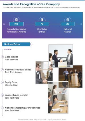 Awards and recognition of our company presentation report infographic ppt pdf document