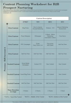 B2B Sales Playbook Content Planning Worksheet For B2B Prospect One