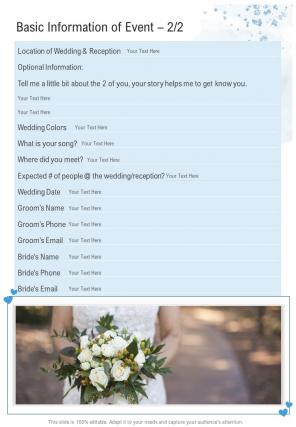 Basic Information Of Event Wedding Photography Proposal Template One Pager Sample Example Document