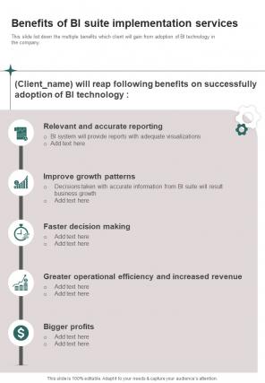 Benefits Of BI Suite Implementation One Pager Sample Example Document