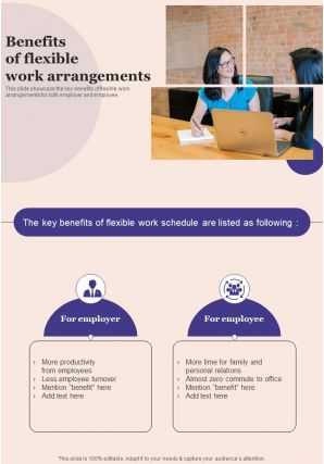 Benefits Of Flexible Work Arrangements One Pager Sample Example Document