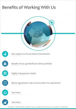 Benefits Of Working With Us Partnership Proposal One Pager Sample Example Document
