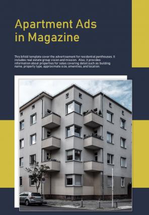 Bi fold apartment ads in magazine document report pdf ppt template
