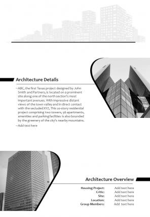 Bi fold architecture building design work samples document report pdf ppt template