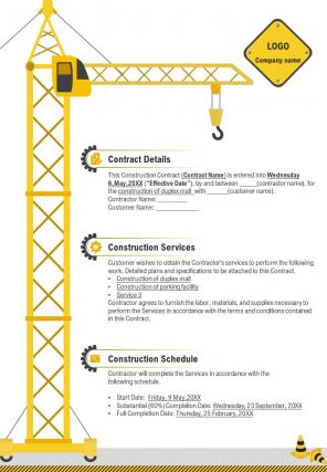 Bi fold building construction contract template document report pdf ppt one pager
