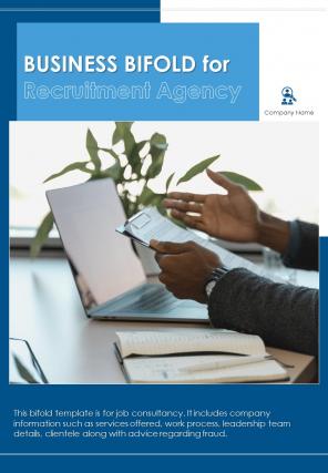 Bi fold business for recruitment agency document report pdf ppt template