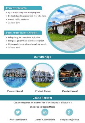 Bi fold business open house for real estate company with checklist document report pdf ppt template