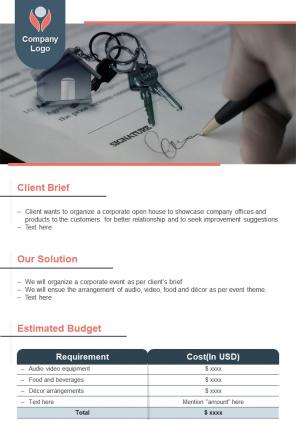 Bi fold business open house proposal with checklist document report pdf ppt template