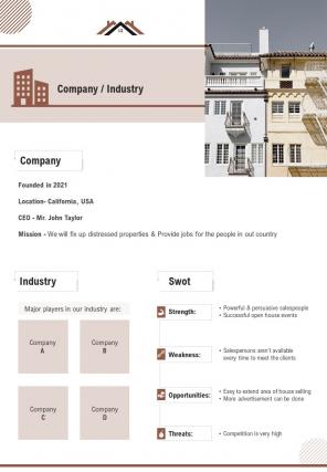Bi fold business plan for buying real estate document report pdf ppt template
