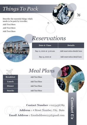 Bi fold business trip itinerary time travel research plan document report pdf ppt template