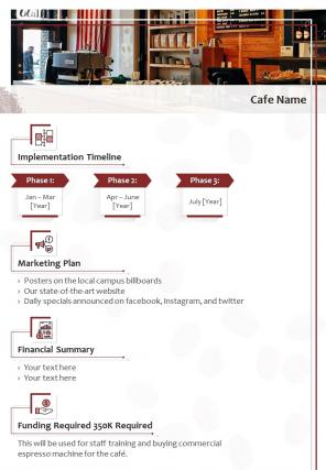 Bi fold cafe bistro business plan document report pdf ppt template one pager