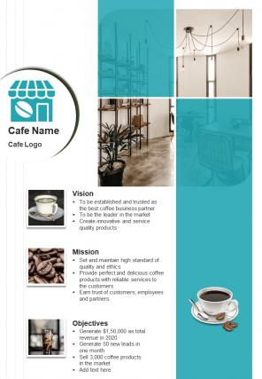 Bi fold cafe bistro coffeehouse business plan document report pdf ppt template one pager