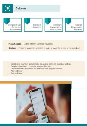Bi fold chamber of commerce strategic plan with objective strategy and outcome pdf ppt template one pager