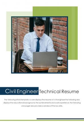 Bi fold civil engineer technical resume document report pdf ppt template one pager