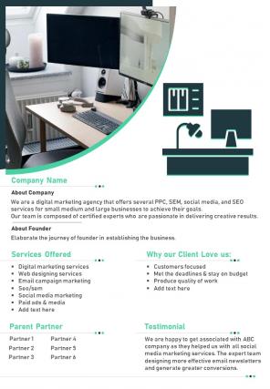 Bi fold company brochure media kit document report pdf ppt template one pager