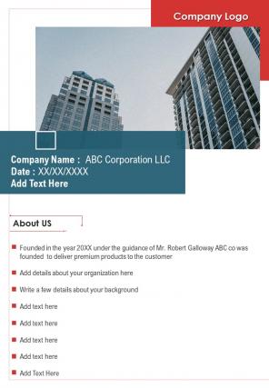 Bi fold company policy brief document report pdf ppt template one pager