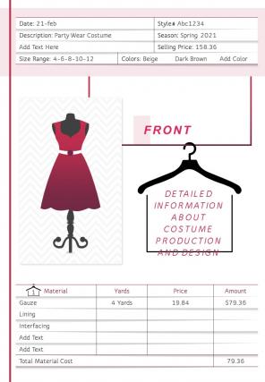 Bi fold costume production sheet document report pdf ppt template