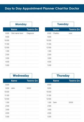 Bi fold daily appointment planner chart for doctor document report pdf ppt template one pager